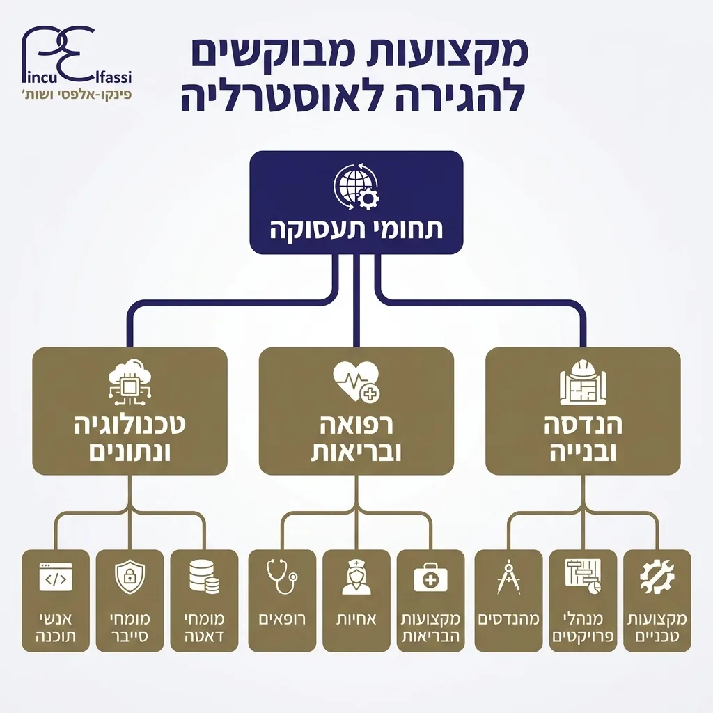 אינפוגרפיקה — מקצועות מבוקשים להגירה לאוסטרליה: תחומי תעסוקה