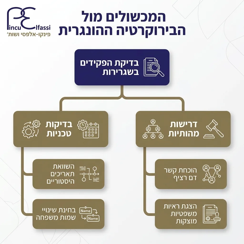 אינפוגרפיקה — המכשולים מול הבירוקרטיה ההונגרית: בדיקת הפקידים בשגרירות