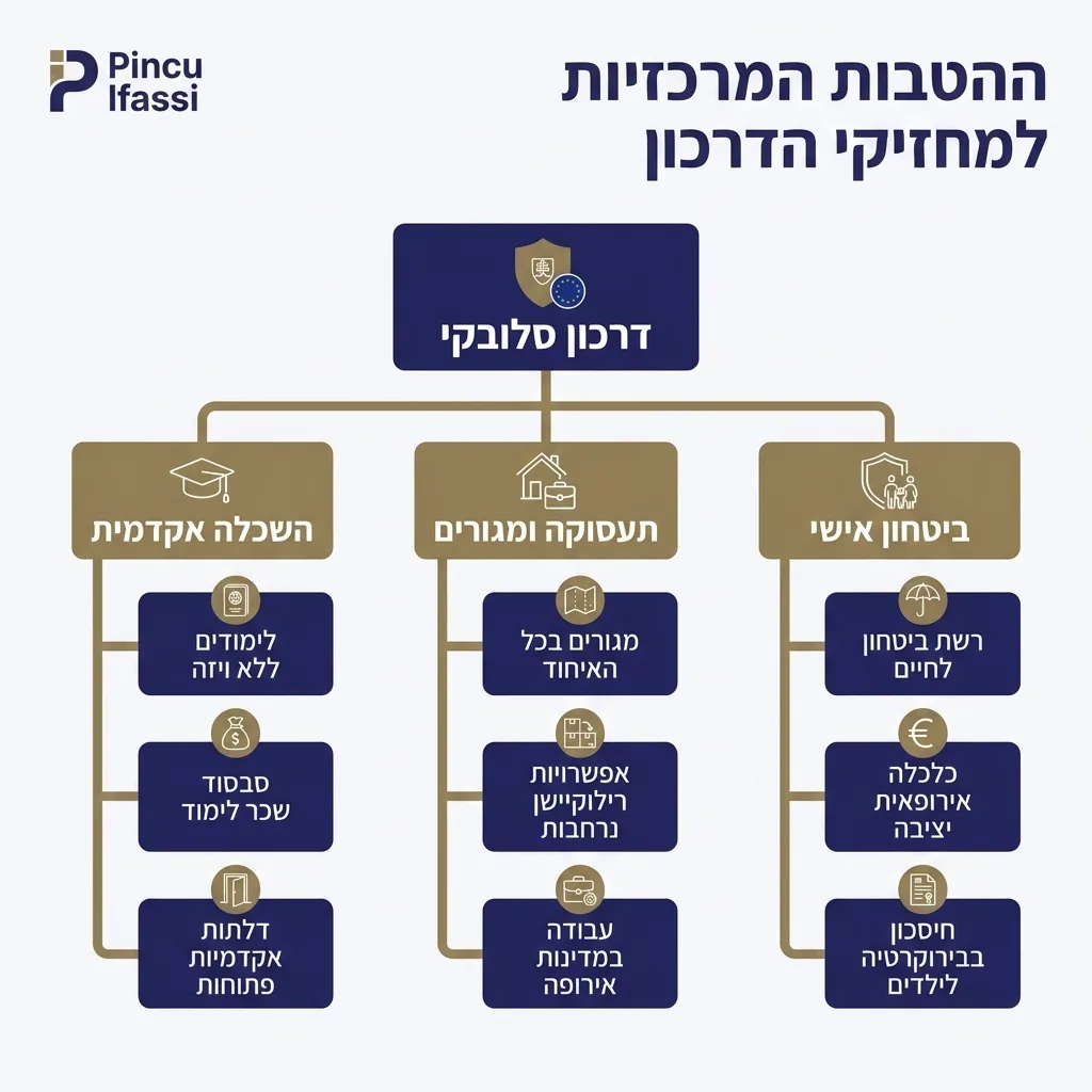 אינפוגרפיקה — ההטבות המרכזיות למחזיקי הדרכון: דרכון סלובקי