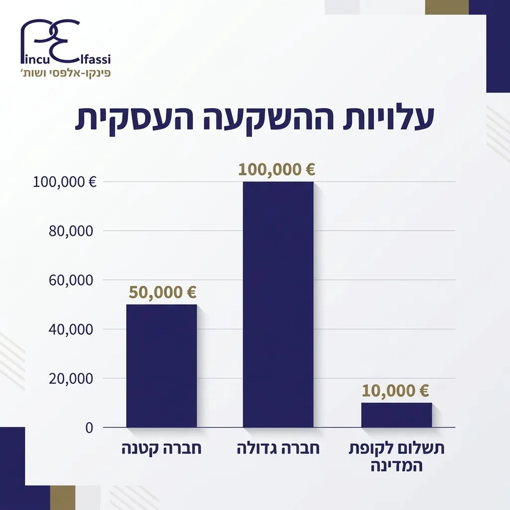 אינפוגרפיקה — עלויות ההשקעה העסקית: אירו עבור חברה קטנה, אירו עבור חברה גדולה, אירו תשלום לקופת המדינה