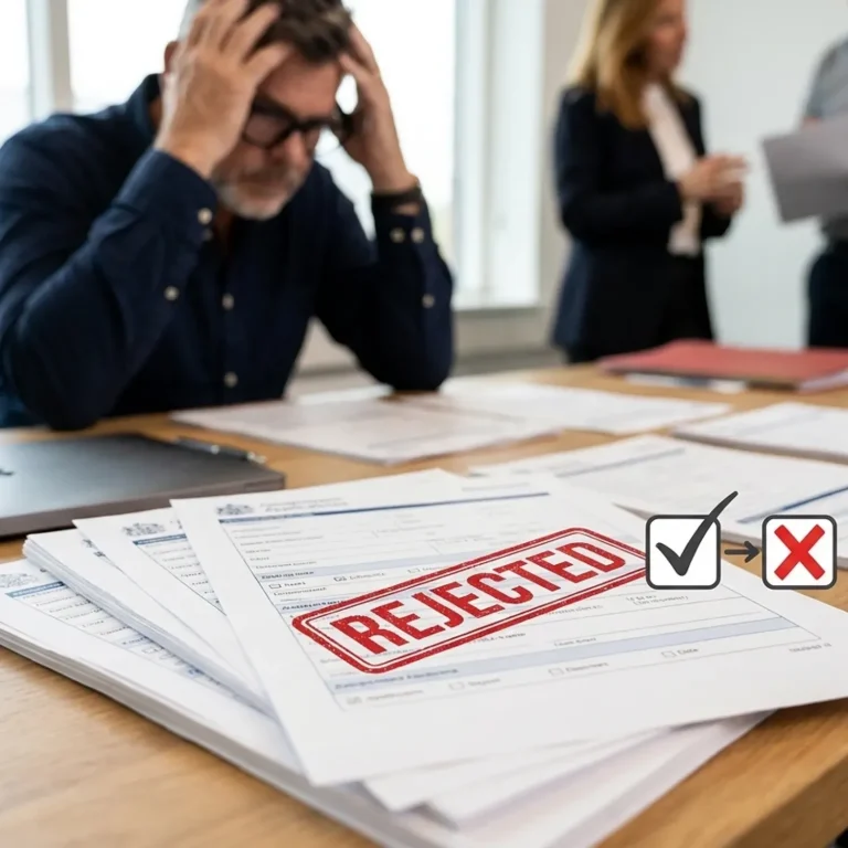 טופס בקשה רשמי עם חותמת אדומה של 'נדחה' (REJECTED) וכותרת המאמר בגרפיקה המעידה על מניעת הטעות.